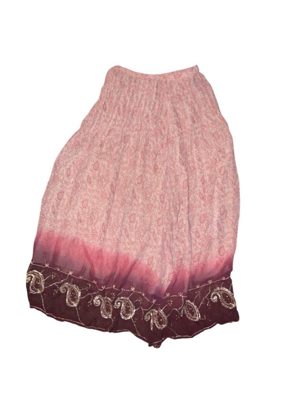 Soft Surroundings skirt  Boho Tan Red  Embroidered Sequins Peasant Flowy Maxi M - Picture 3 of 10